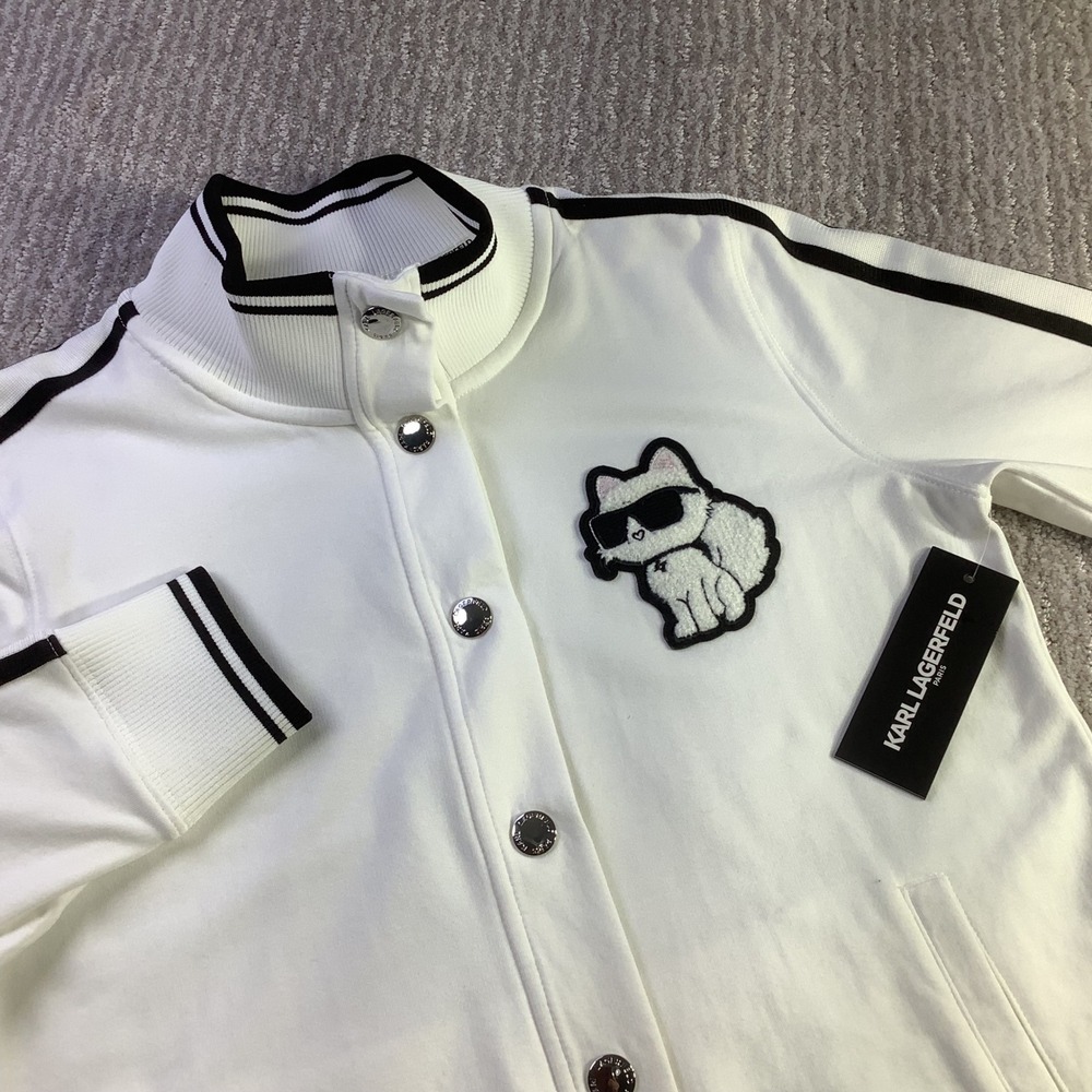 Karl Lagerfeld Paris Women White Choupette Varsity Track Jacket Size Small NWT